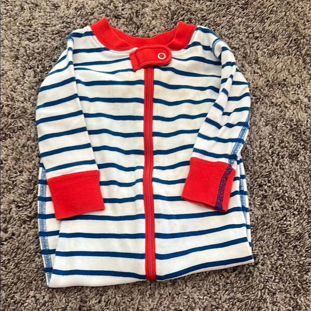 Striped Baby Onesie with Red Accents